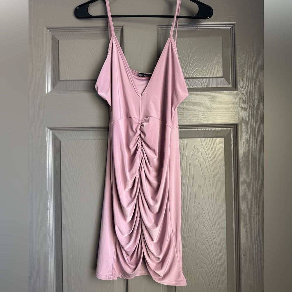 Boohoo Ruched Purple Dress Size: 8